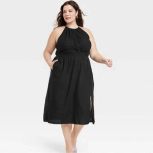 Ava & Viv Linen Blend Little Black Dress - Size XXL - Twist Accents - Midi Lengt